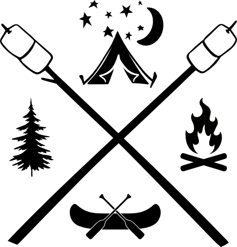 (228-04-C) Camping Logo Marshmallows Tent Campfire Canoe