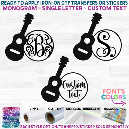 (s228-5B) Guitar Monogram Frame Printed Heat Transfer or Sticker