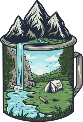(228-04-B) Camping Mountains Waterfall Scene Outdoors Adventure Cup Mug