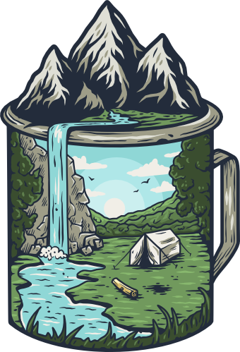 (228-04-B) Camping Mountains Waterfall Scene Outdoors Adventure Cup Mug
