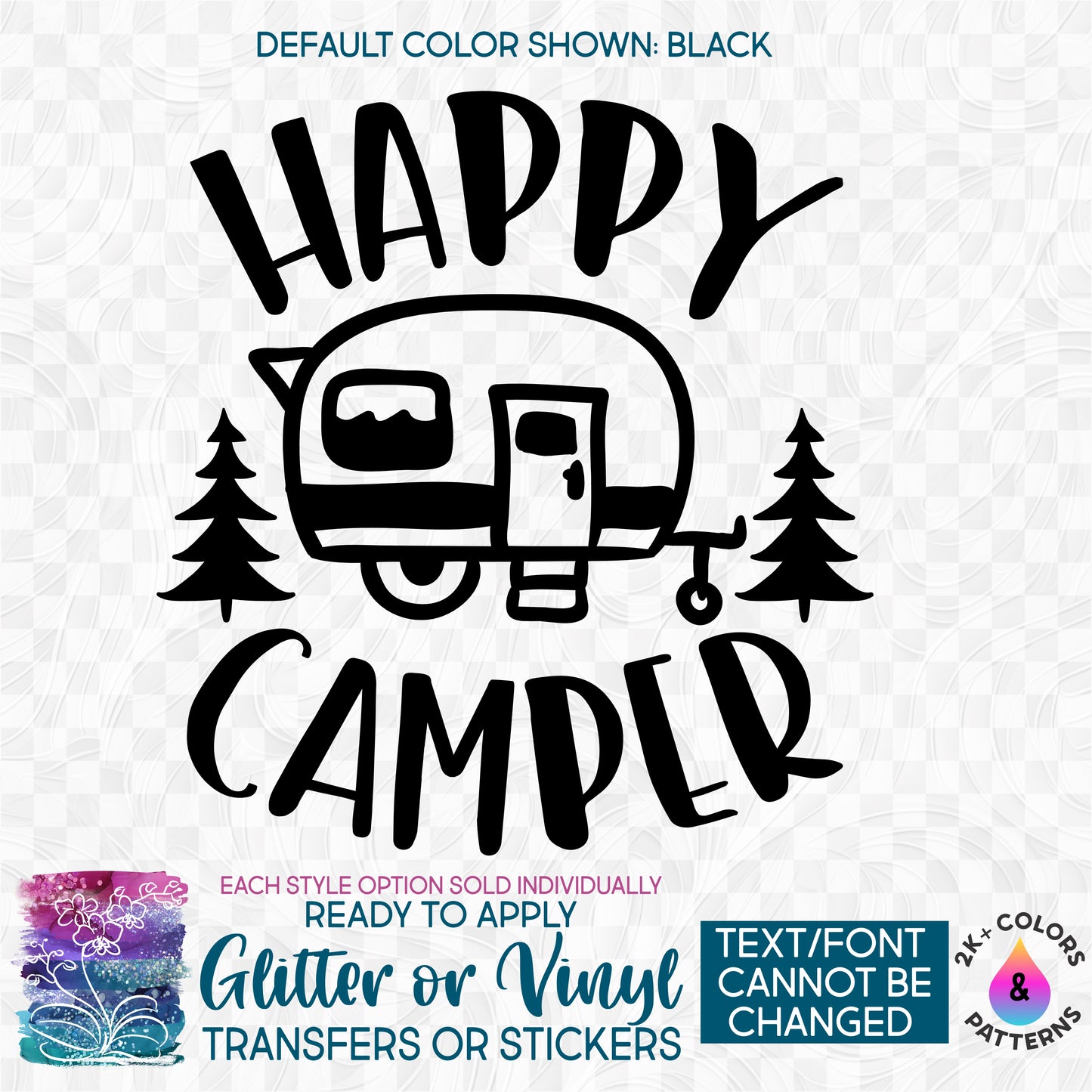 s228-6G Happy Camper Made-To-Order Iron-On Transfer or Sticker