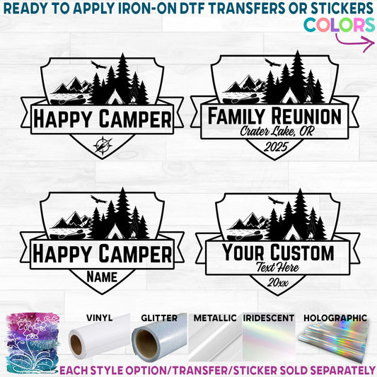 (s228-3F) Lake Mountain Happy Camper Custom Family Text