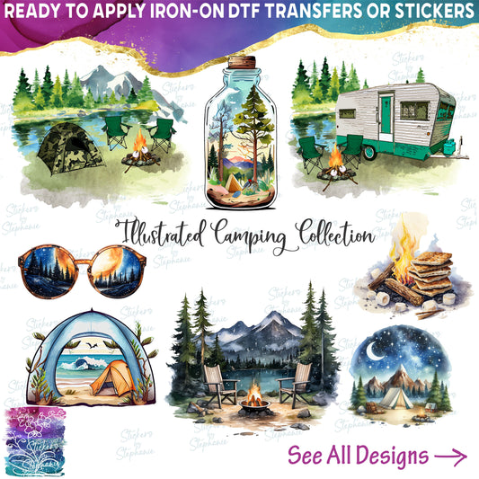 (s228-7) Watercolor Illustrated Camping Hiking Outdoors Collection 58 Style Options