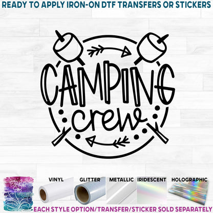 (s228-3I) Camping Crew Besties Squad Tribe Custom Text Marshmallows Marshmallow Sticks Printed Heat Transfer or Sticker