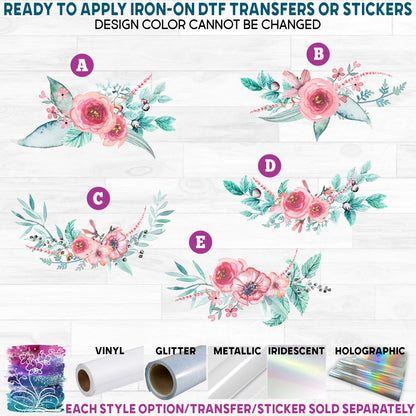 (s229) Soft Rose Watercolor Flowers Printed Heat Transfer or Sticker