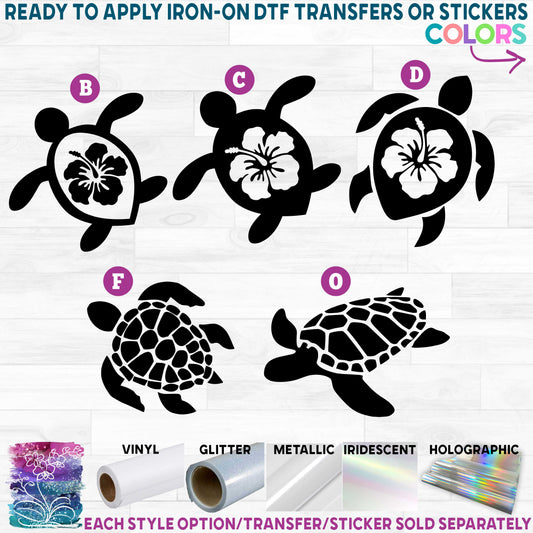 (s022) Tropical Sea Turtles Hibiscus Flowers Printed Heat Transfer or Sticker