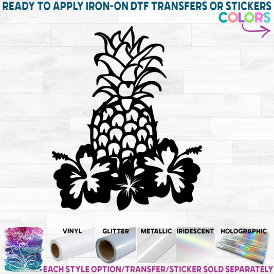 (s230-1) Pineapple Hibiscus Flowers Printed Heat Transfer or Sticker