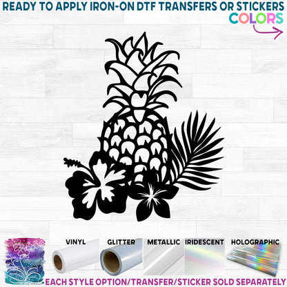 (s230-1) Pineapple Hibiscus Flowers Printed Heat Transfer or Sticker