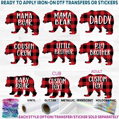 (s232-B2) Bear Family Custom Text Buffalo Plaid