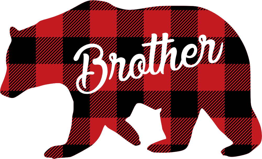 (s232-CC) Left Bear Family Custom Text Buffalo Plaid