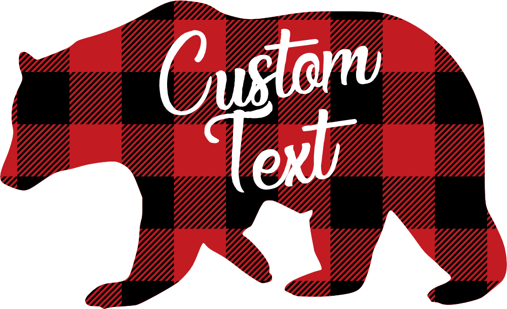 (s232-CC) Left Bear Family Custom Text Buffalo Plaid