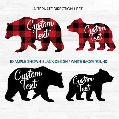 (s232-CC) Bear Family Custom Text Buffalo Plaid Printed Heat Transfer or Sticker