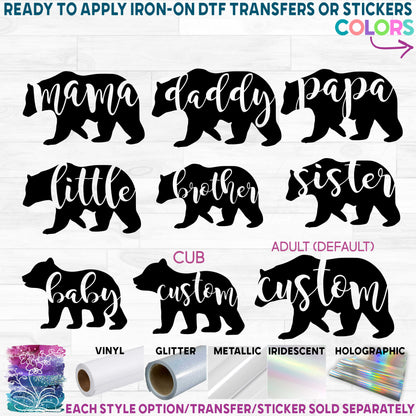 (s232-C2) Bear Family Mama Family Printed Heat Transfer or Sticker