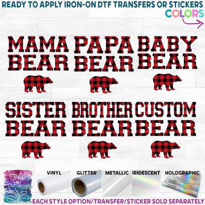 (s232-D) Bear Family Mama Custom Text Printed Heat Transfer or Sticker