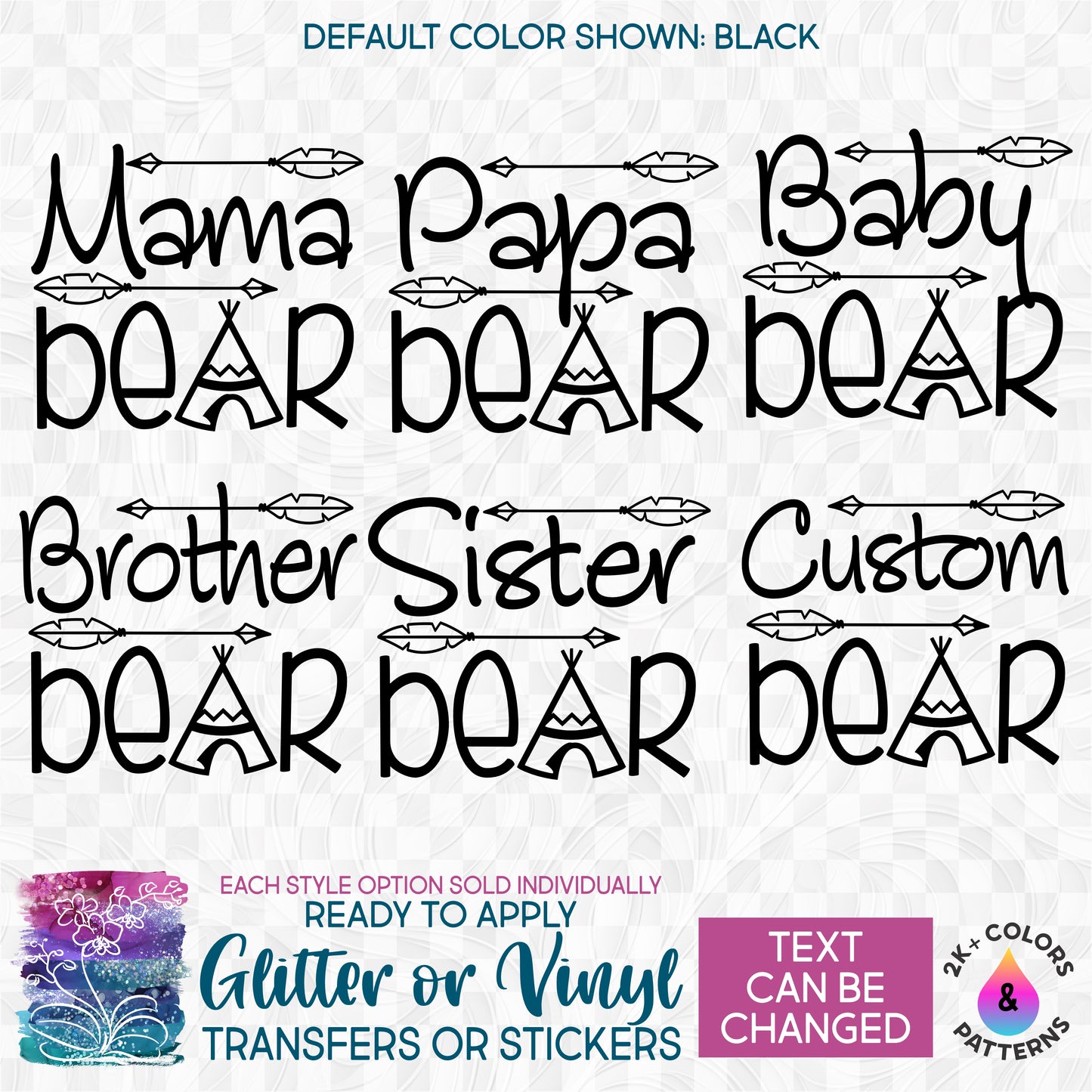 s232-E2 Pattern Bear Family Mama Papa Baby Brother Sister Custom Text Custom Printed Iron On Transfer or Sticker