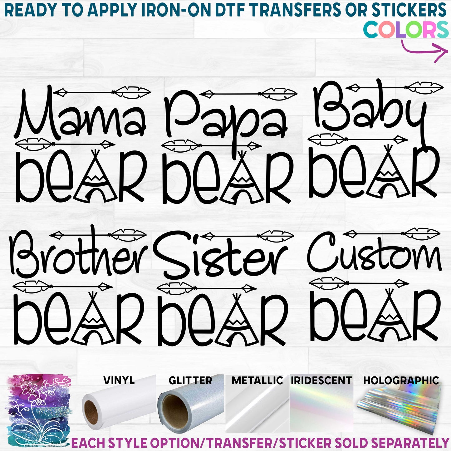 (s232-E2) Bear Family Custom Text Printed Heat Transfer or Sticker