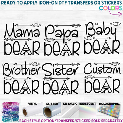 (s232-E2) Bear Family Custom Text Printed Heat Transfer or Sticker