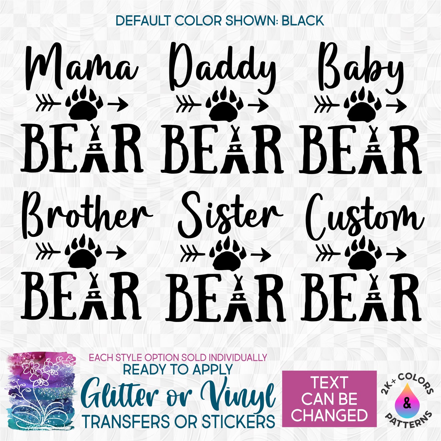 (s232-H) Bear Family Mama, Custom Text Glitter or Vinyl Iron-On Transfer or Sticker