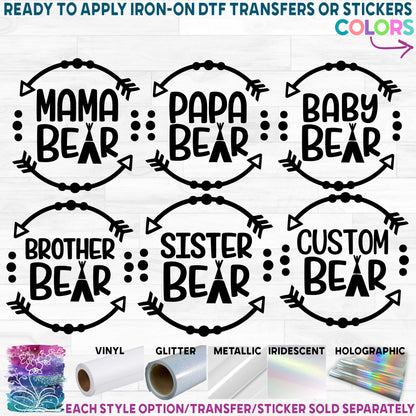 (s232-I) Bear Family Custom Text Printed Heat Transfer or Sticker