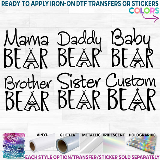 (s232-J) Bear Family Custom Text Printed Heat Transfer or Sticker