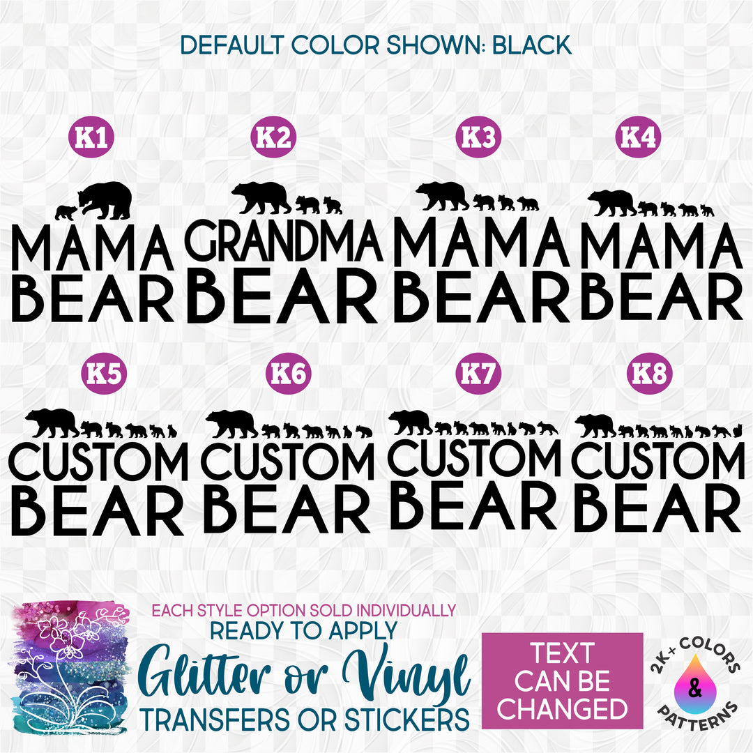 s232-K) Bear Family up to 8 Cubs Custom Text Glitter or Vinyl Iron-On –  StickersbyStephanie