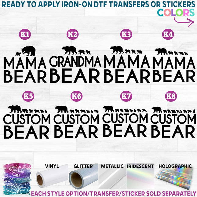 (s232-K) Bear Family up to 8 Cubs Custom Text