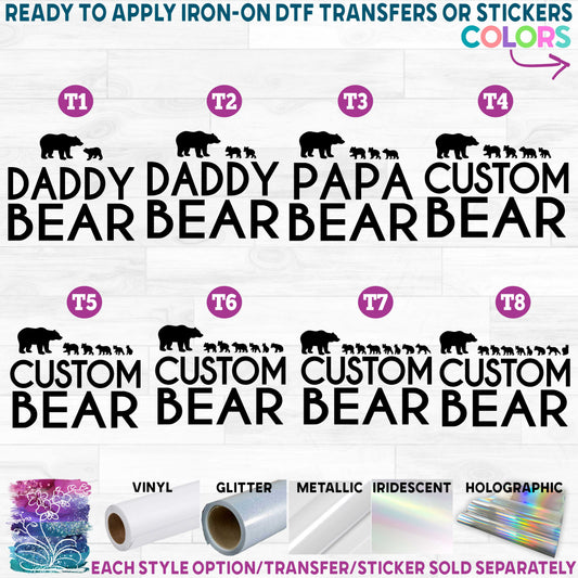 (s232-T) Bear Family up to 8 cubs Custom Text Printed Heat Transfer or Sticker