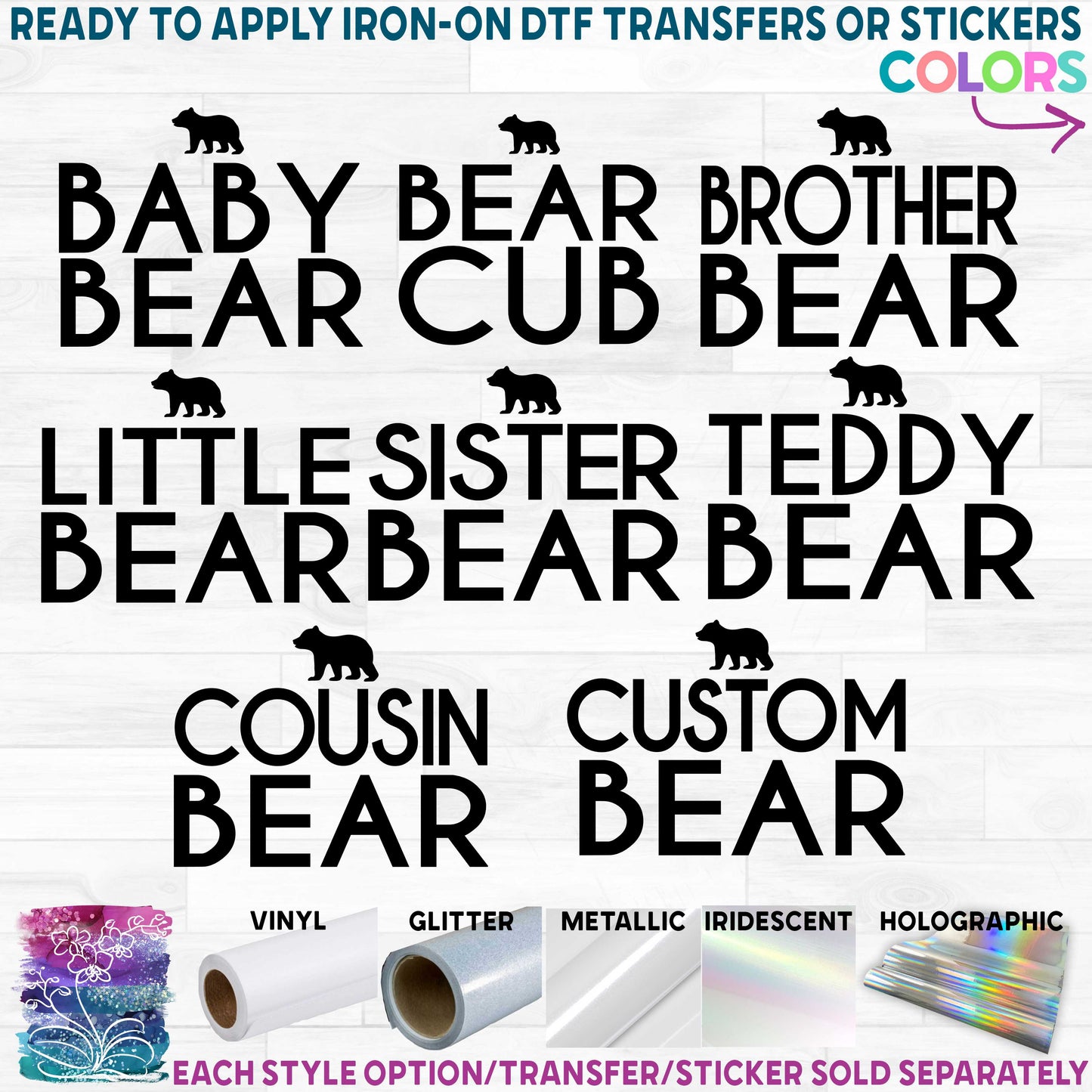 (s232-J2) Bear Family Baby, Brother, Sister, Cub, Little Printed Heat Transfer or Sticker