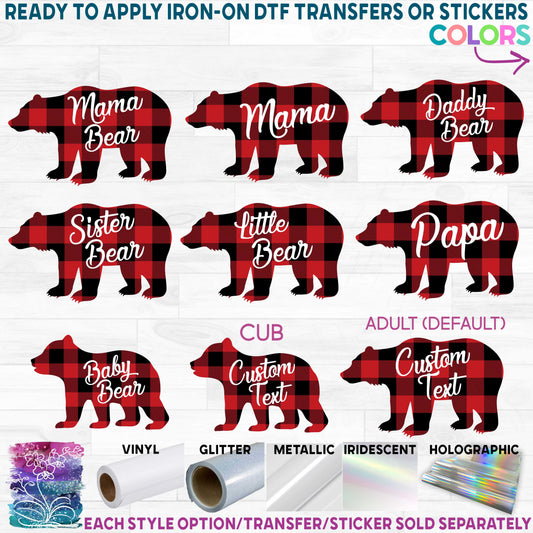 (s232-L) Bear Family Mama Custom Text Printed Heat Transfer or Sticker