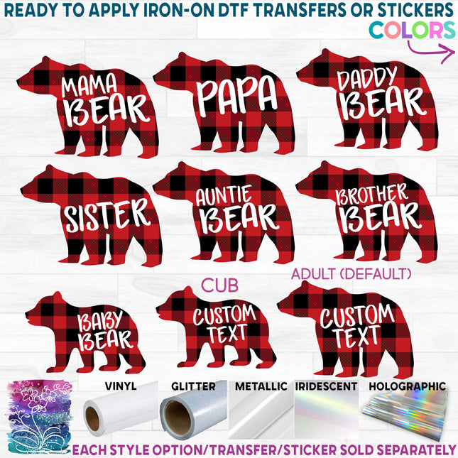 (s232-M) Buffalo Plaid Bear Family Custom Text