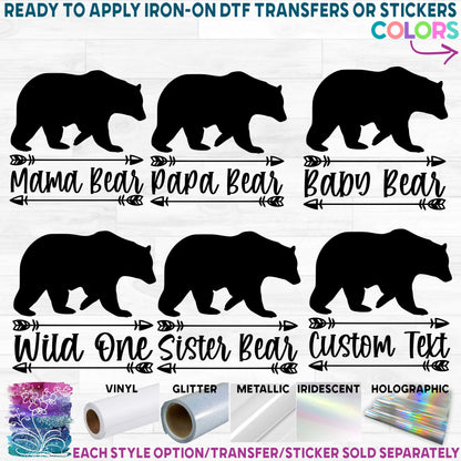 (s232-O) Bear Family Mama Custom Text Printed Heat Transfer or Sticker