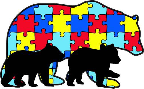 (s232-R5) Autism Puzzle Bear with 2 Cubs