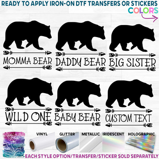 (s232-U) Bear Family Custom Text Printed Heat Transfer or Sticker