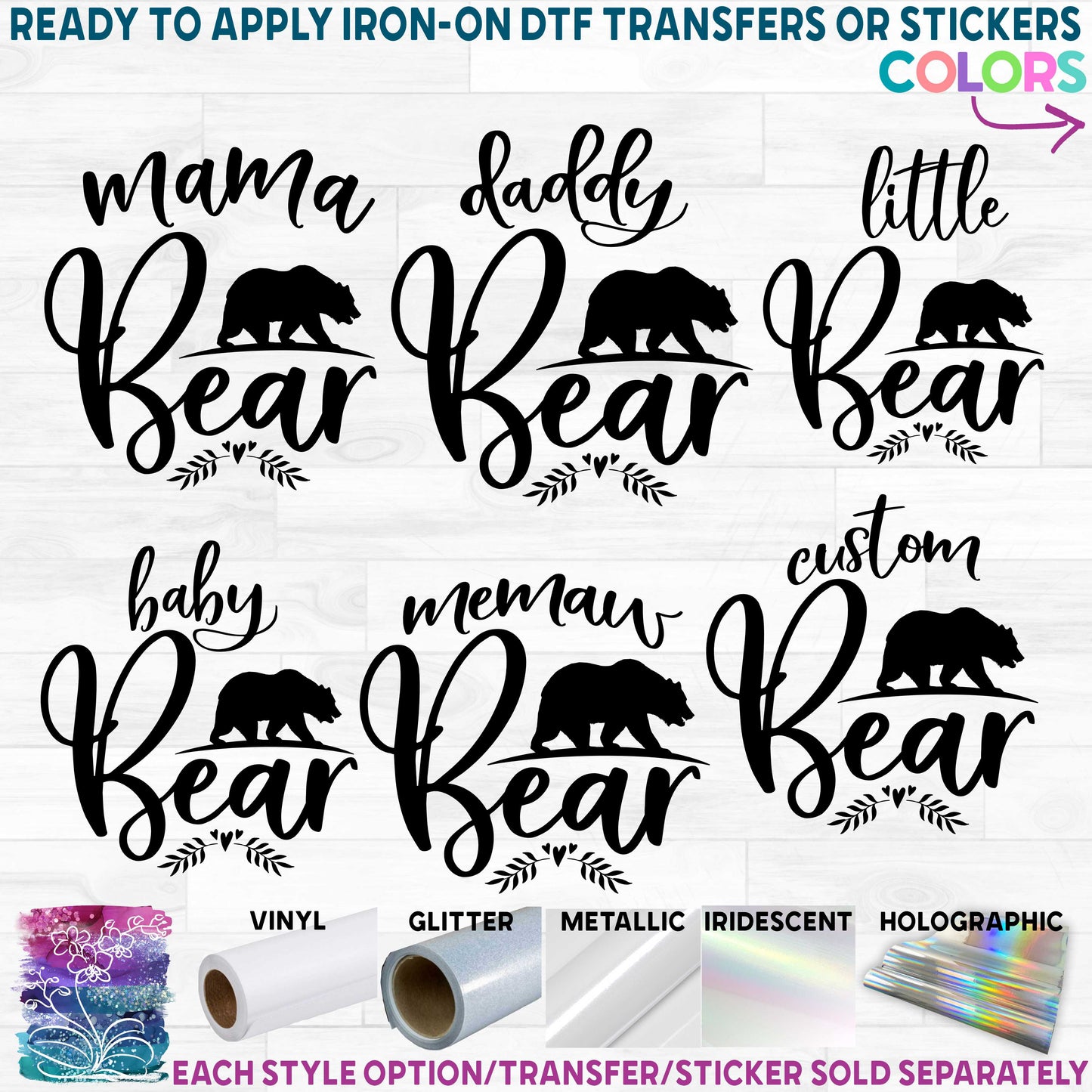 (s232-X) Bear Family Custom Text Printed Heat Transfer or Sticker