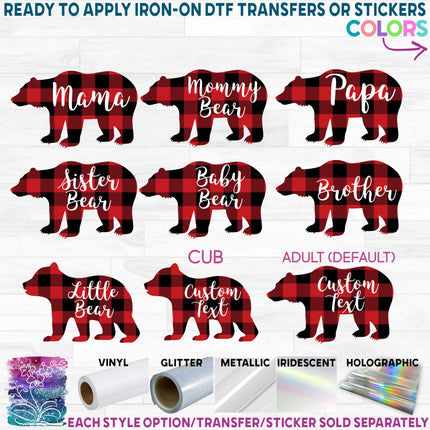 (s232-Y) Bear Family Custom Text Buffalo Plaid