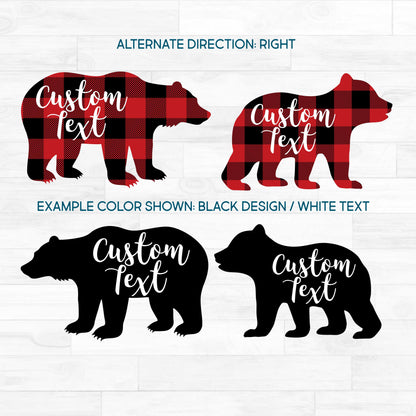 (s232-Y) Bear Family Custom Text Buffalo Plaid Printed Heat Transfer or Sticker