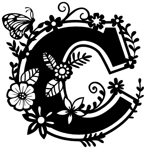 (233-C) Secret Garden Monogram Letter Floral Butterfly