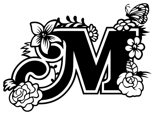 (233-M) Secret Garden Monogram Letter Floral Butterfly