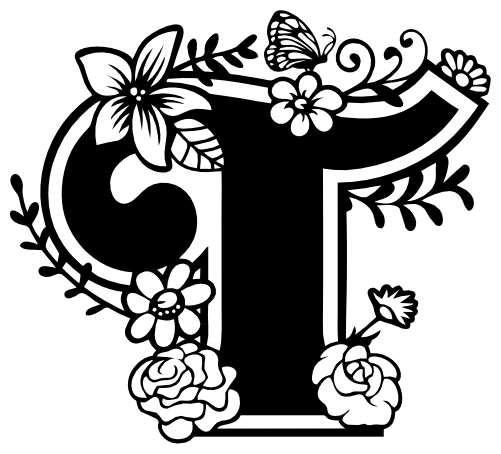 (233-T) Secret Garden Monogram Letter Floral Butterfly