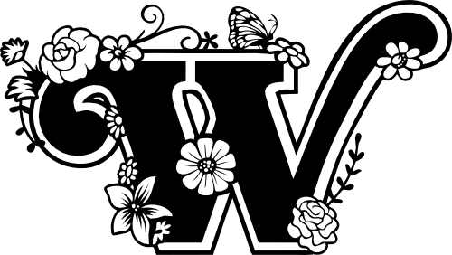 (233-W) Secret Garden Monogram Letter Floral Butterfly