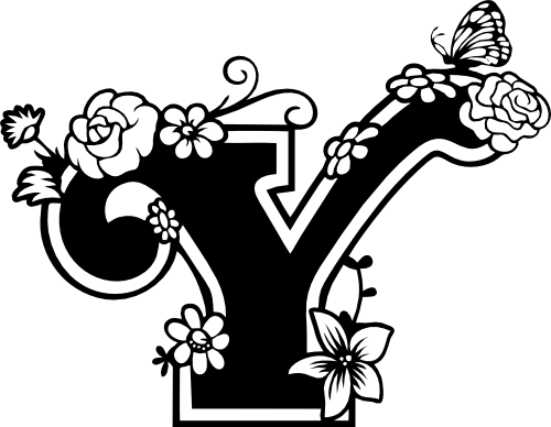 (233-Y) Secret Garden Monogram Letter Floral Butterfly