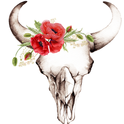 (s234-L) Cow Skull Red Poppies