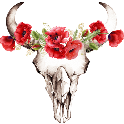 (s234-M) Cow Skull Red Poppies