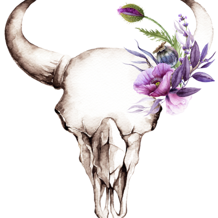 (s235-A) Cow Skull Purple Poppies