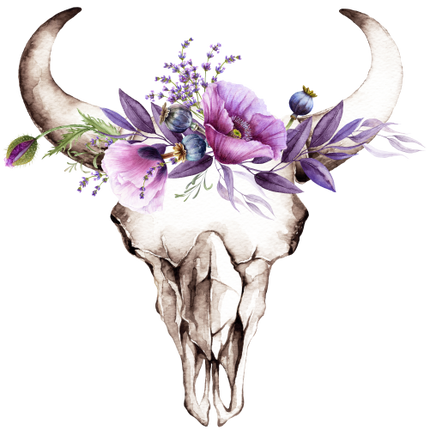 (s235-B) Cow Skull Purple Poppies