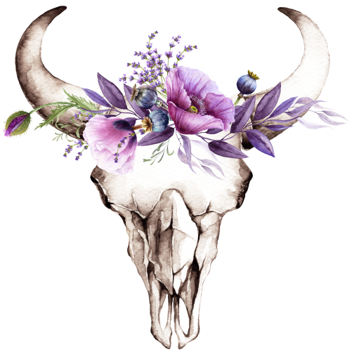 (s235-B) Cow Skull Purple Poppies