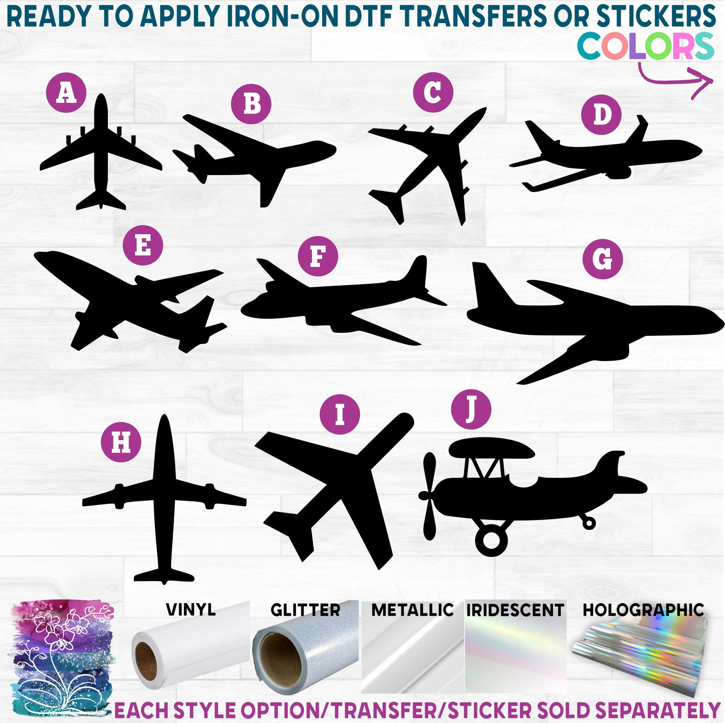 (s238) Airplanes Jet Plane Planes Printed Heat Transfer or Sticker