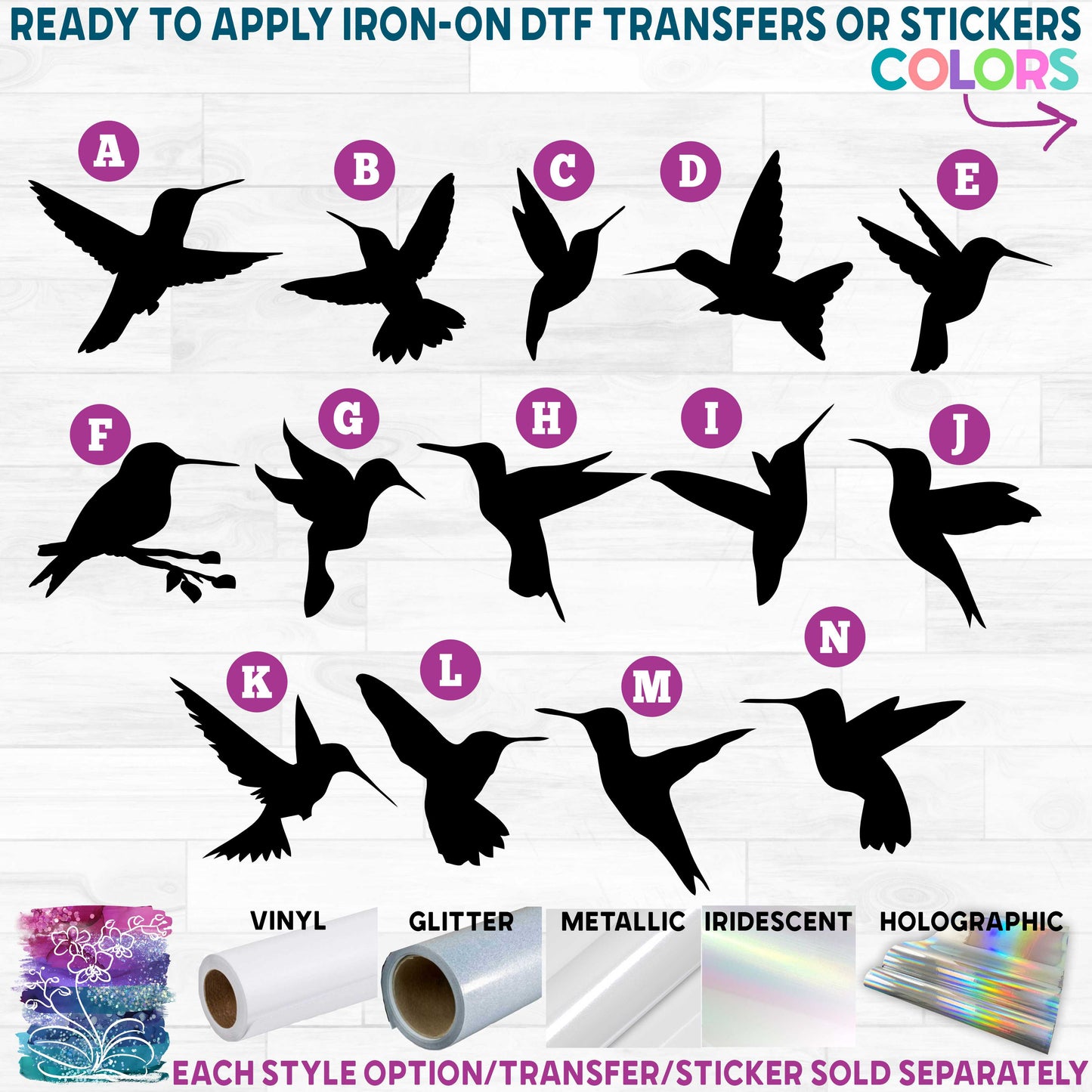 (s023) Hummingbirds Hummingbird Bird Birds Printed Heat Transfer or Sticker