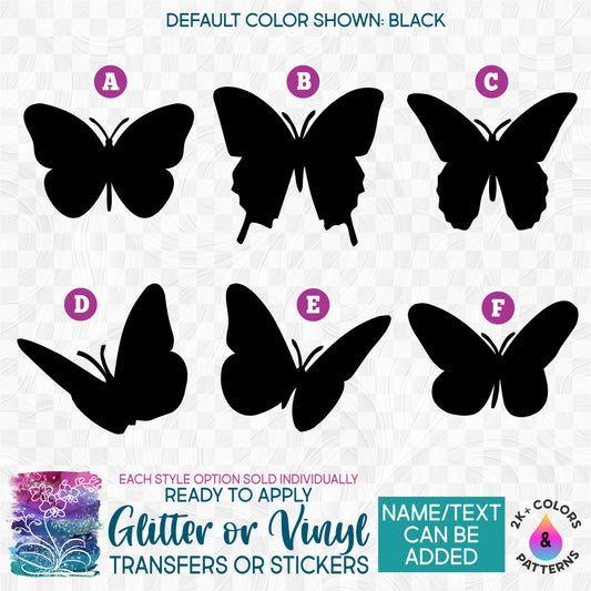 (s024-1) Solid Butterfly Butterflies Glitter or Vinyl Iron-On Transfer or Sticker
