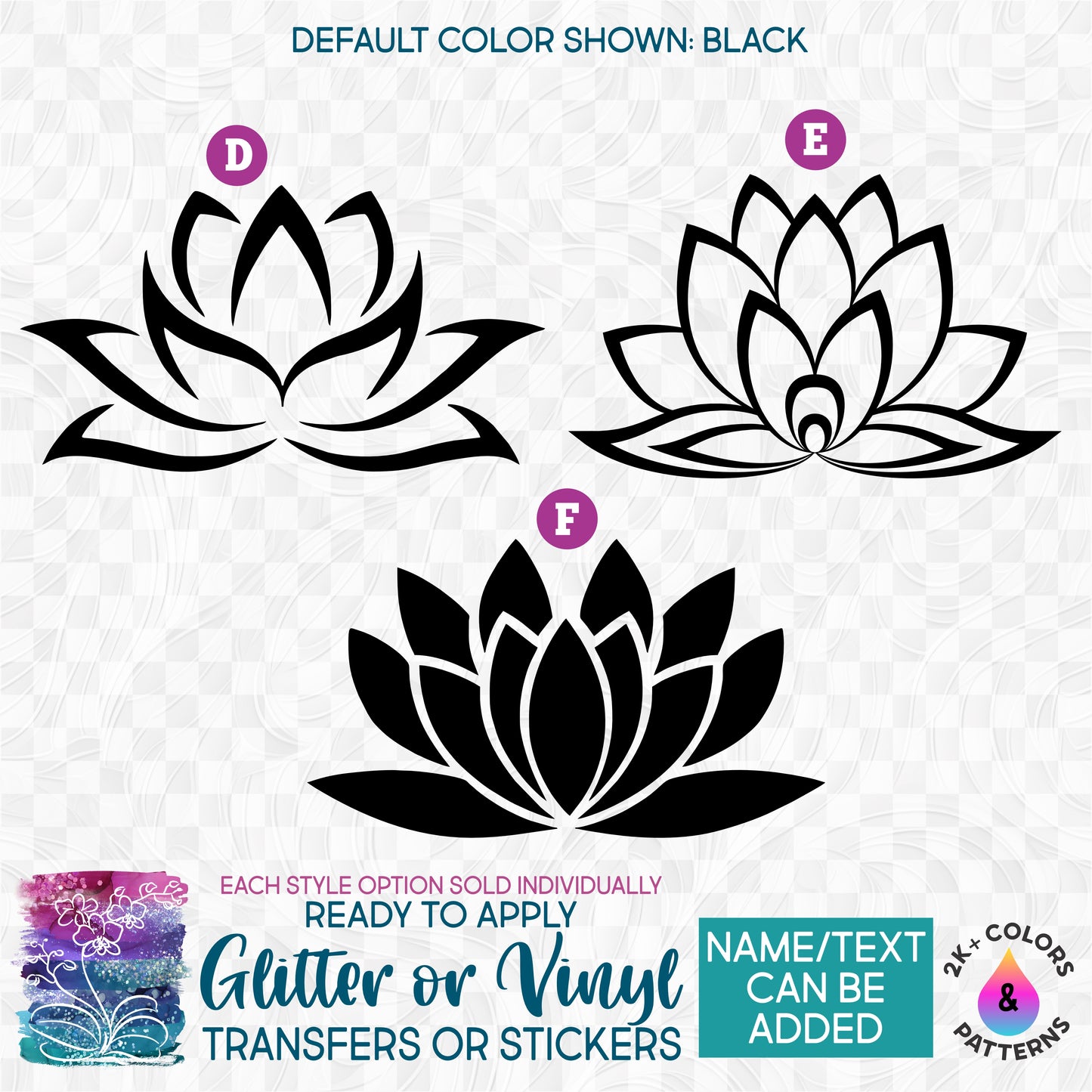 (s241-1) Lotus Flower Flowers Glitter or Vinyl Iron-On Transfer or Sticker